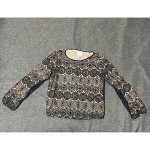 MSSP Women's XL Blouse Black Lace Floral Long Sleeve Lined 3D10B37